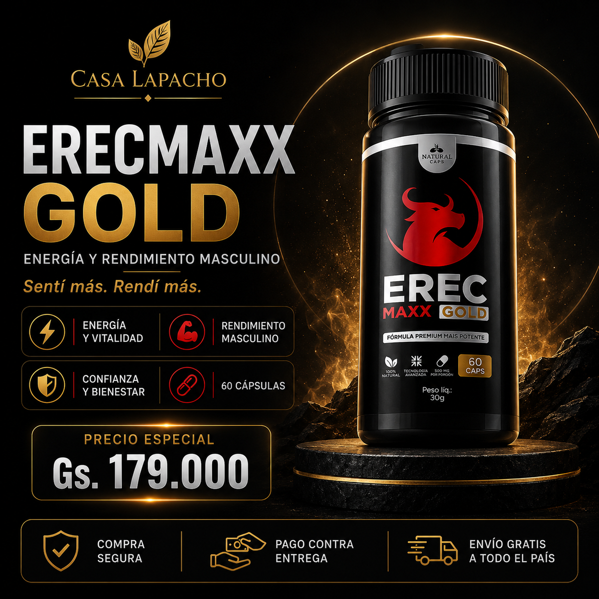 ErecMaxx Gold Rendimiento Masculino 60 Capsulas